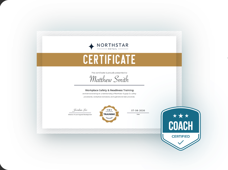 Certificate and coach achievement badge