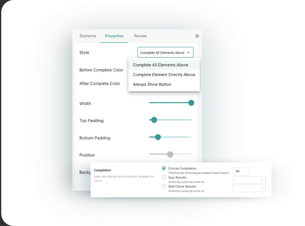Training completion rules settings