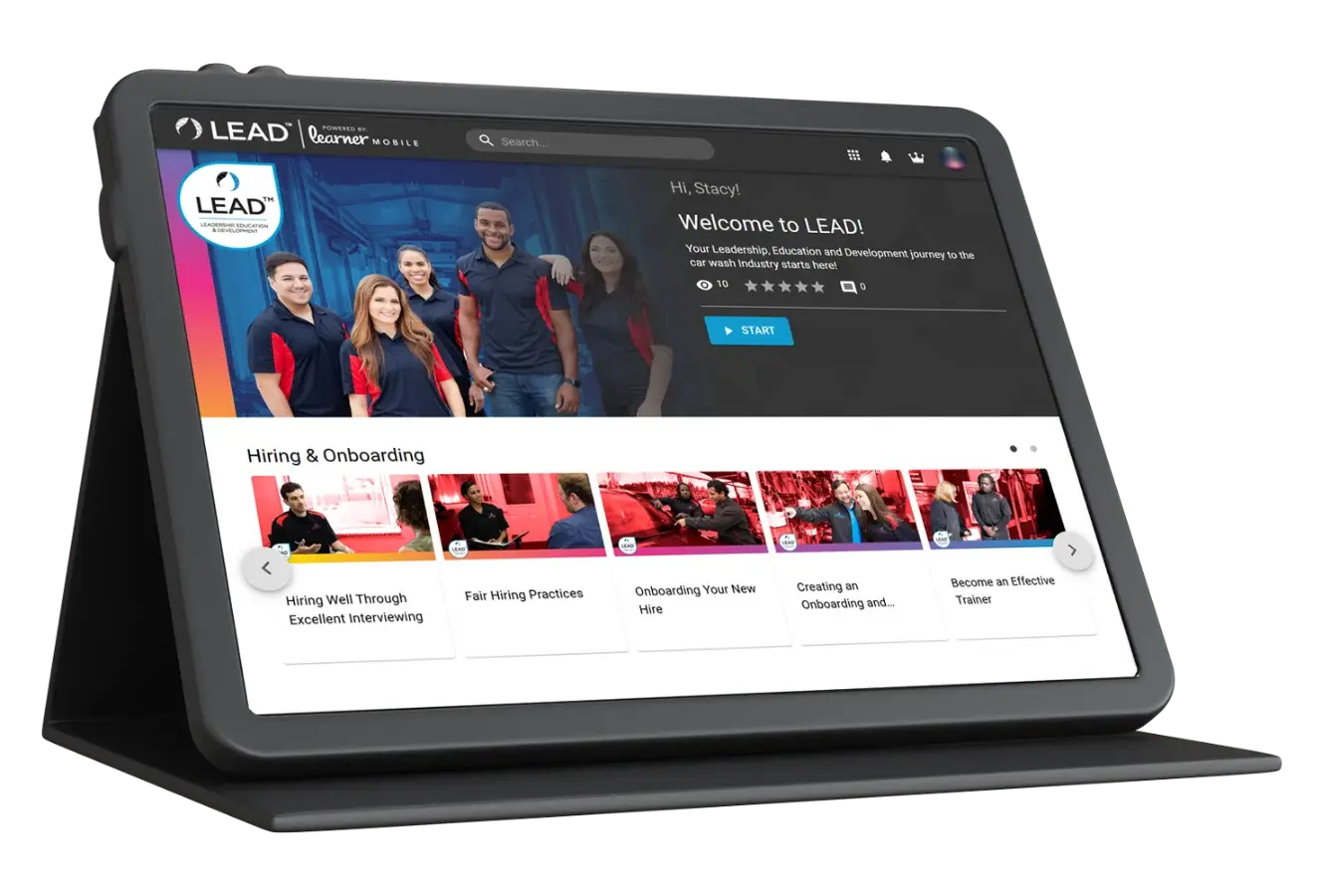 LEAD, powered by Learner Mobile, welcome screen on a tablet