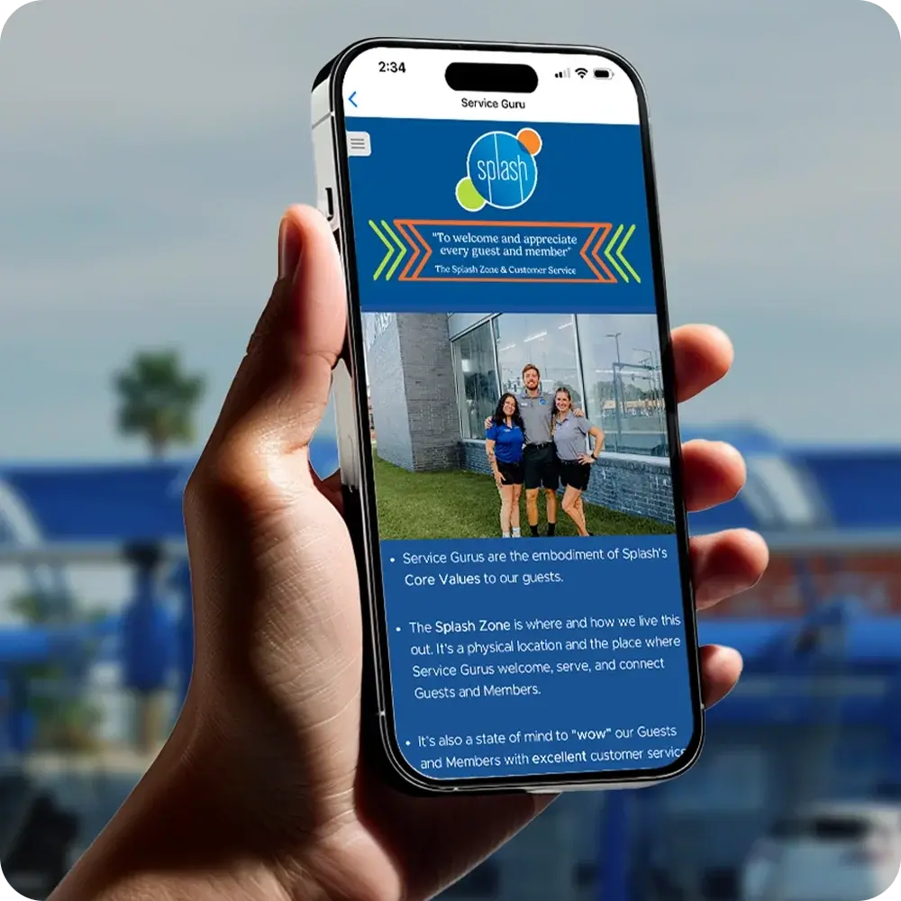 A LEAD lesson open on a phone at a car wash